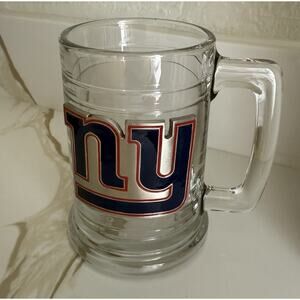 New York Giants Vintage Heavy Glass Mug with Pewter Logo 5” Football
